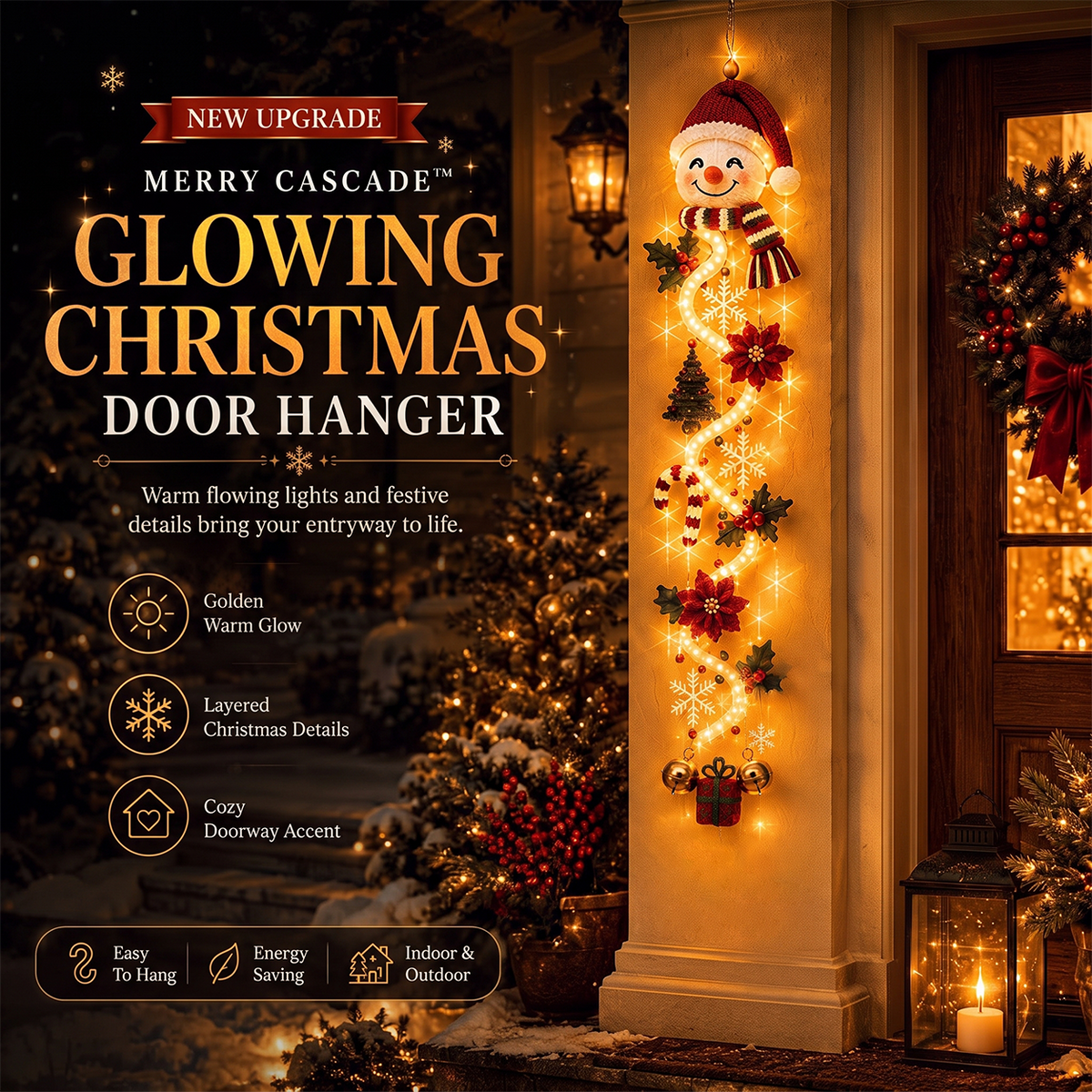 ⏳ Last Day 49% OFF – 🎄Glowing Christmas Door Hanger | 6 Festive Light Designs✨