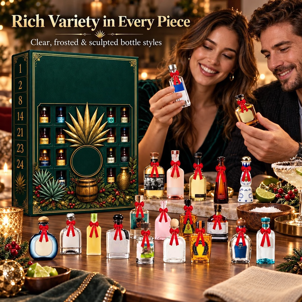 🎁✨24-Day Mini Tequila Bottle Advent  for Holiday Celebration, Bar Table Decor, Collector Gift & Family Countdown