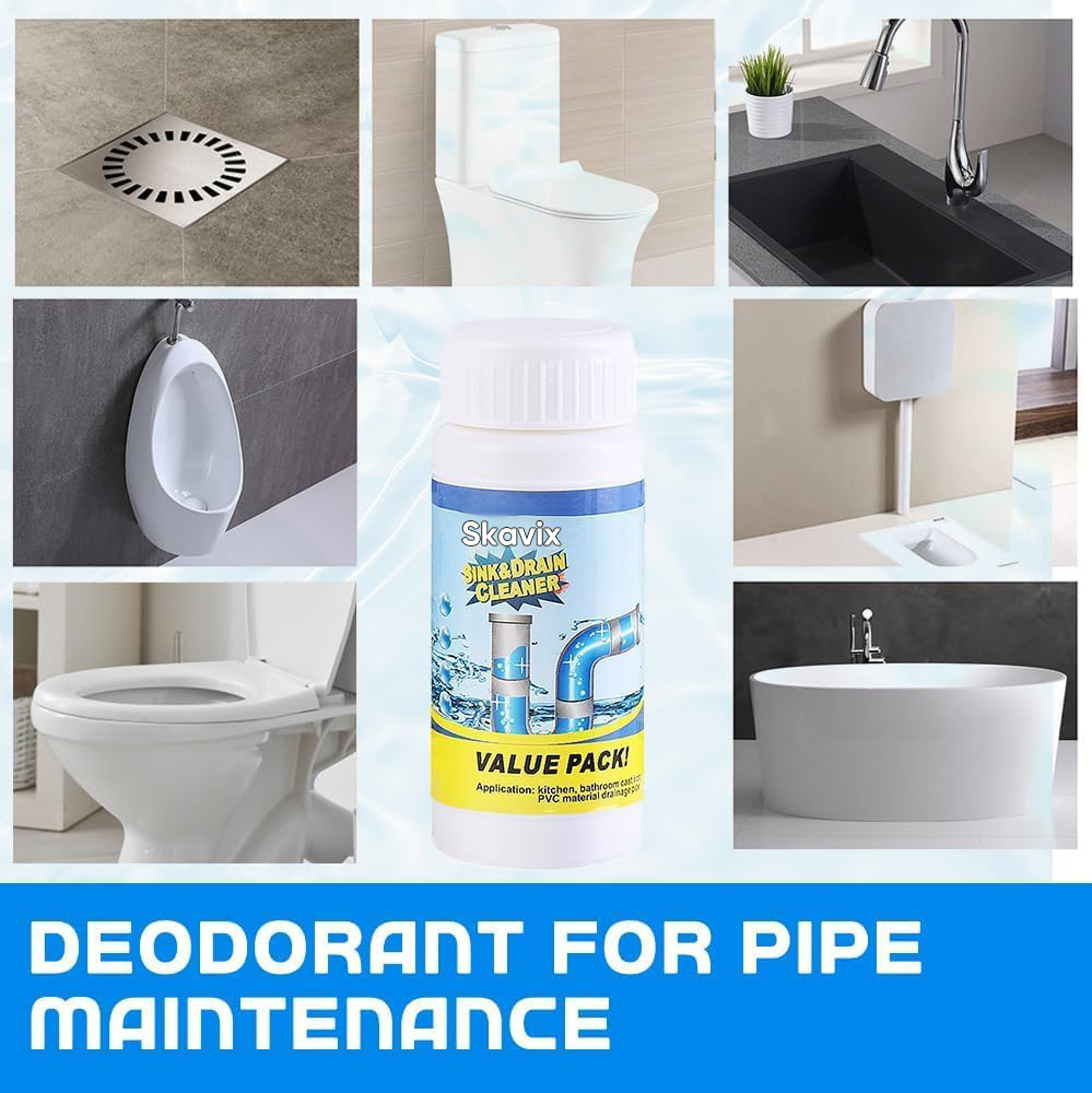 SKAVIX Powerful Pipe Dredging Agent for Kitchen and Toilet Pipelines - Dissolves 200+ Blockages and Kills 99% of Bacteria
