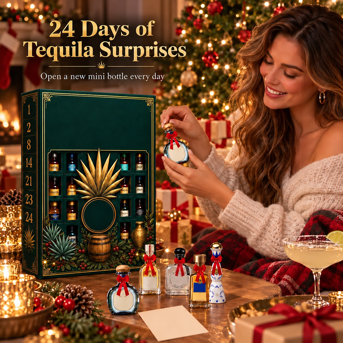 🎁✨24-Day Mini Tequila Bottle Advent  for Holiday Celebration, Bar Table Decor, Collector Gift & Family Countdown