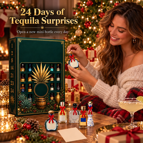 🎁✨24-Day Mini Tequila Bottle Advent  for Holiday Celebration, Bar Table Decor, Collector Gift & Family Countdown