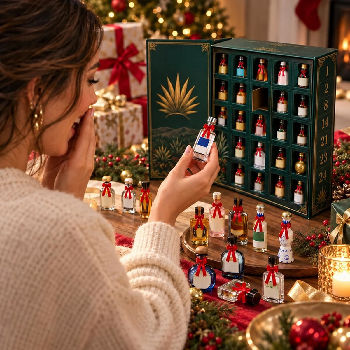 🎁✨24-Day Mini Tequila Bottle Advent  for Holiday Celebration, Bar Table Decor, Collector Gift & Family Countdown