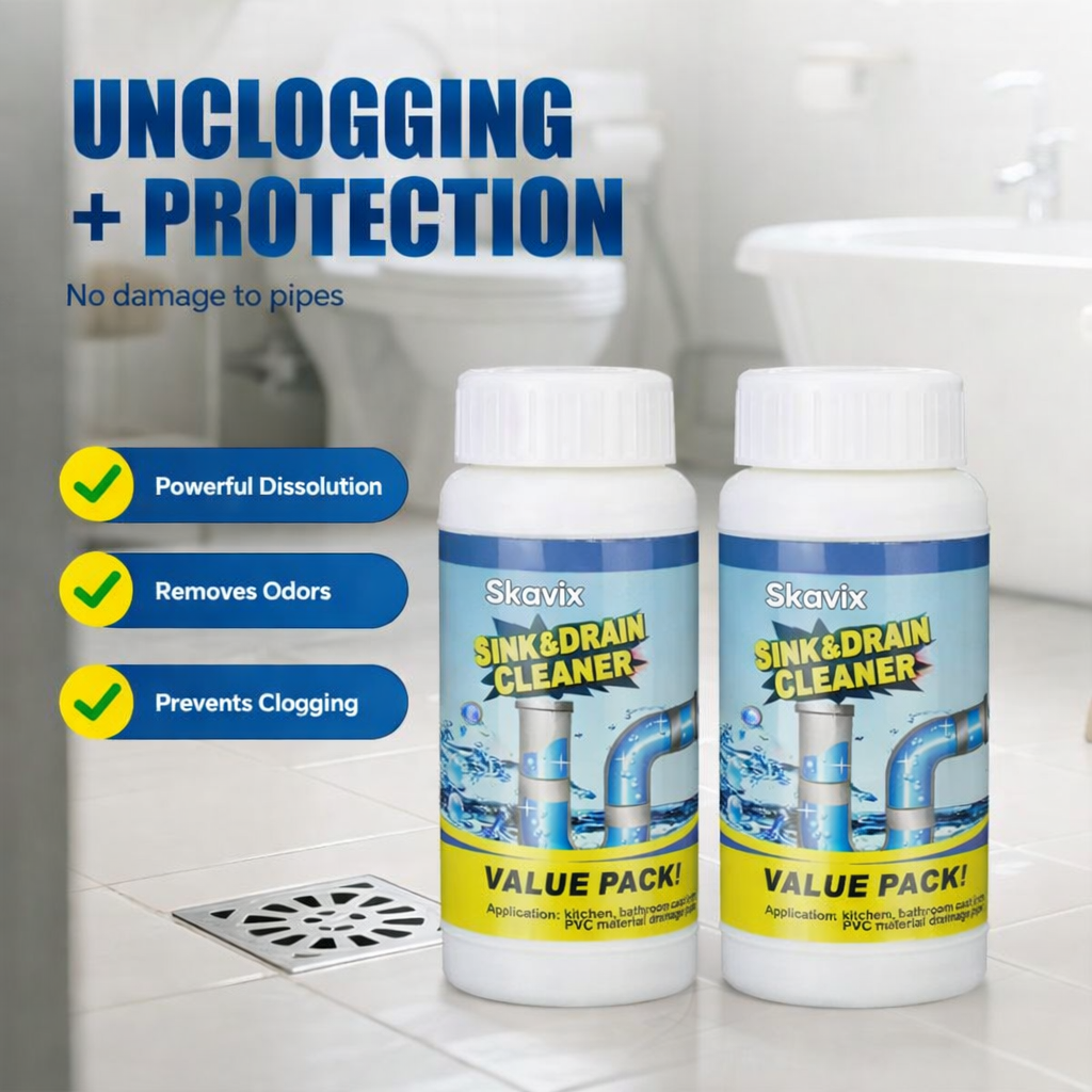 SKAVIX Powerful Pipe Dredging Agent for Kitchen and Toilet Pipelines - Dissolves 200+ Blockages and Kills 99% of Bacteria