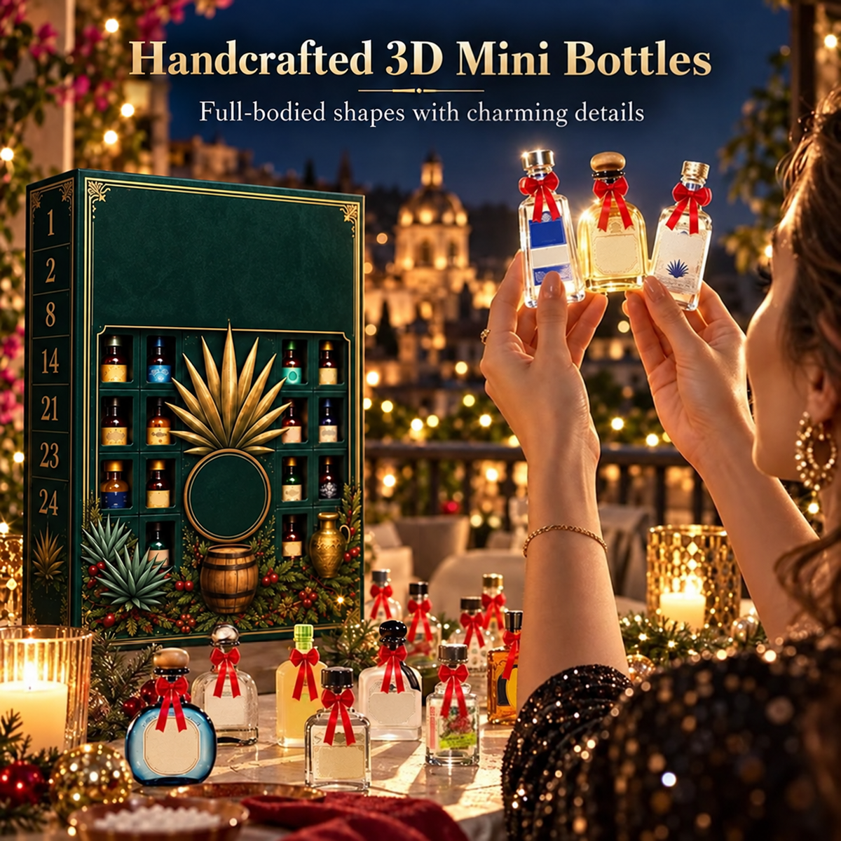 🎁✨24-Day Mini Tequila Bottle Advent  for Holiday Celebration, Bar Table Decor, Collector Gift & Family Countdown