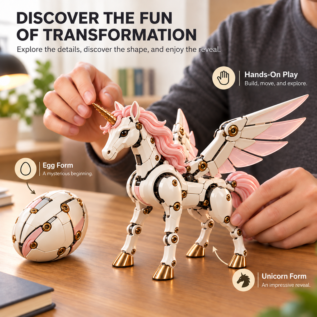 1-🦄 2-in-1 Transforming Mechanical Unicorn Egg – Winged Fantasy Figure!!!